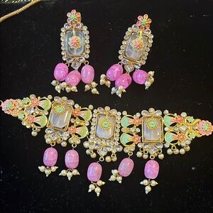 Elegant Pink and Gold Jewelry Set choker style